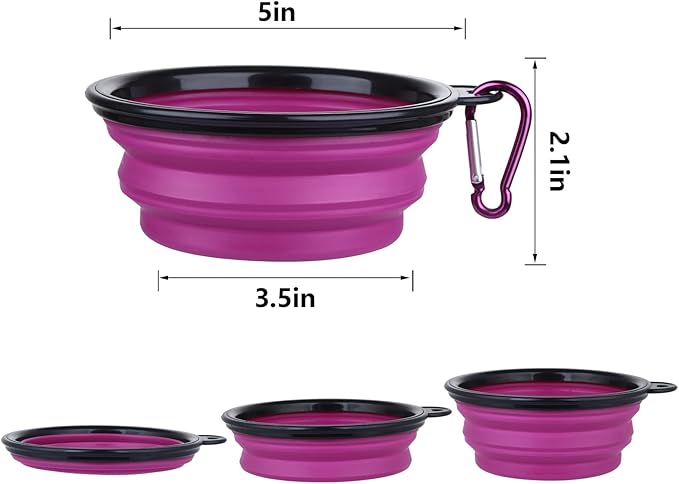 Dog Bowl Pet Collapsible Bowls, 2 Pack Collapsible Dog Water Bowls for Cats Dogs, Portable Pet Feeding Watering Dish for Walking Parking Traveling with 2 Carabiners (Small, Orange+Purple) - PAWPICO