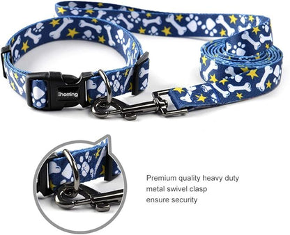 Ihoming Dog Collar and Leash Set for Daily Outdoor Walking Running Training, Bone Design for Small Boys Girls Dogs Cats Pets, S-Up to 20LBS Ihoming
