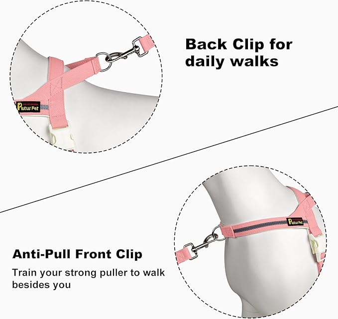 Plutus Pet Cotton Dog Harness and Leash Set, Reflective and Soft Padded, Quick Fit Vest Harness, for Small, Medium and Large Dogs, Pink, M - PAWPICO