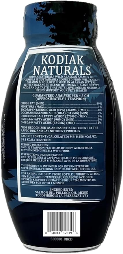 8oz Wild Alaskan Salmon Oil Formula for Dogs & Cats, a Balanced Blend of Pure Fish Oils with EPA and DHA from Wild-Caught Fish. Support for Skin & Coat, Joints, and Immune Health KODIAKNATURALSSALMONOIL