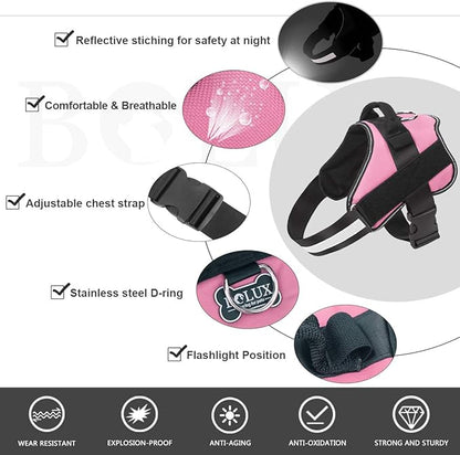 Bolux Dog Harness, No-Pull Reflective Dog Vest, Breathable Adjustable Pet Harness with Handle for Outdoor Walking - No More Pulling, Tugging or Choking (Pink, XL) Bolux
