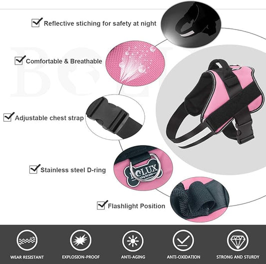 Bolux Dog Harness, No-Pull Reflective Dog Vest, Breathable Adjustable Pet Harness with Handle for Outdoor Walking - No More Pulling, Tugging or Choking (Pink, M) Bolux