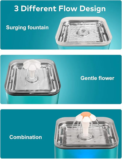 Cat Water Fountain Stainless Steel: Flower Cat Fountain for Drinking - Metal Water Fountain for Cats - Premium Pet Water Fountain 304 Stainless Steel - AONBOY Cat Drinking Fountain for Small Dogs - PAWPICO