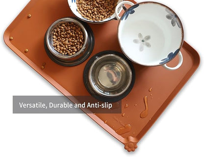 Hoki Found Large Silicone Pet Food Mats Tray - Non Slip Pet Dog Cat Bowl Mats Placemat - Dog Pet Cat Feeding Mat - Waterproof Dog Cat Food Mats -Pet Water Mats for Floors - Caramel - PAWPICO
