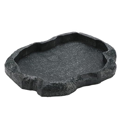 Reptile Feeder,Reptile Rock Food Dish,Terraium Bowl Plastic Shallow Reptile Feeder for Food and Water Feeding Dish for Lizard Gecko Bearded Dragon (M-Moyu Green) ciciglow