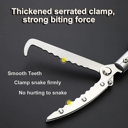 86.6" Heavy Duty Snake Tongs with Telescopic Pole Reptile Grabber Catcher BBQ Fireplace Log Picker, Extra Flashlight & Non-slip Straps Included Surnuo