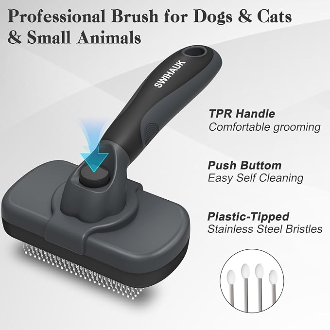 Swihauk Self Cleaning Slicker Brush - Skin Friendly for Dogs & Cats, Deshedding Grooming Tool for Shedding Hair, Puppy Brush for Haired Pets - PAWPICO