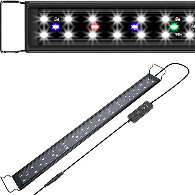 Aquarium Light,Full Spectrum Aquarium Light with Expandable Bracket,White Blue Red Green LEDs, Adjustable Timer and Brightness for 18~24IN Fish Tank GAMALTA