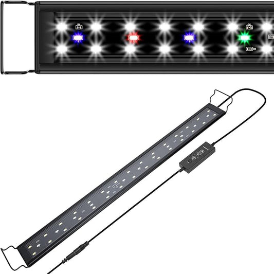 Aquarium Light,Full Spectrum Aquarium Light with Expandable Bracket,White Blue Red Green LEDs, Adjustable Timer and Brightness for 18~24IN Fish Tank GAMALTA