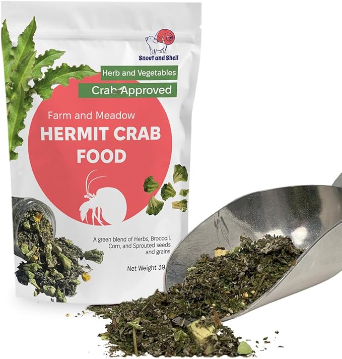 Snout and Shell Farm and Meadow Hermit Crab Food - Green Blend Diet of Dandelion Leaf, Cilantro, Raspberry Leaf, Broccoli, Corn - Eco Animal Pet Snack Treat for Protein & Nutrients | 39g SNOUTANDSHELL