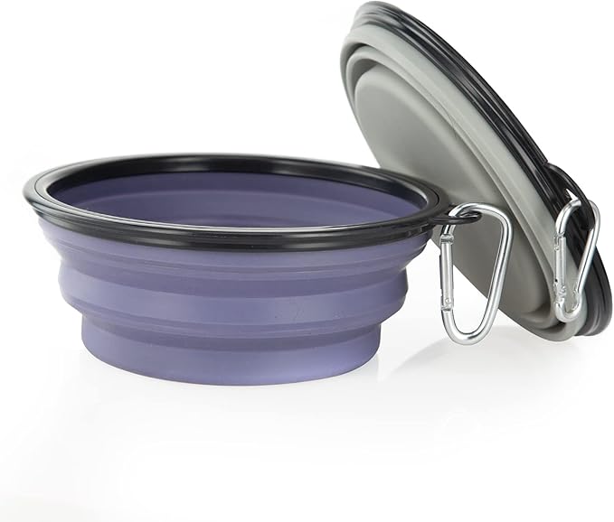 Dog Bowl Pet Collapsible Bowls, 2 Pack Collapsible Dog Water Bowls for Cats Dogs, Portable Pet Feeding Watering Dish for Walking Parking Traveling with 2 Carabiners (Large, Purple & Concrete Gray) - PAWPICO