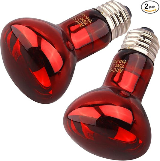 Aiicioo Reptile Red Night Light Bulb - 75W Reptile Heat Lamp Bulb Infrared Basking Spot Lamp for Bearded Dragon Lizard Turtle Hermit Crab Leopard Gecko Snake Chameleon Tank AIICIOO