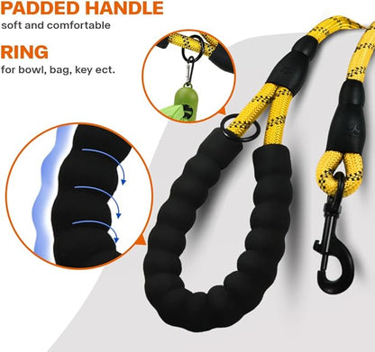 Taglory Rope Dog Leash 5 FT with Comfortable Padded Handle, Highly Reflective Threads Leash for Small Dogs, 3/8 inch, Yellow Taglory