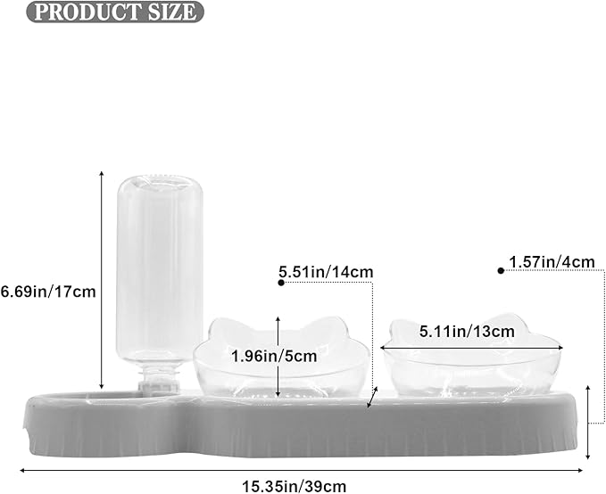 Triple Cat Bowls,15°Tilt 3-in-1 Water Feeder Bowls Cat Double Food Bowls with Automatic Water Bottle Bowl, Whisker Friendly Wet and Dry Cat Elevated Feeding Dishes for Small Cat and Puppy (Lead White) - PAWPICO