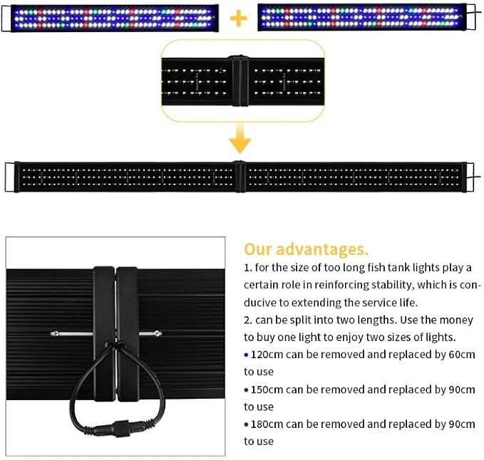 KZKR Upgraded Aquarium Light Multi-Color Remote Control 72-84 inch LED Hood Lamp for Freshwater Marine Plant Fish Tank Light Decorations KZKR