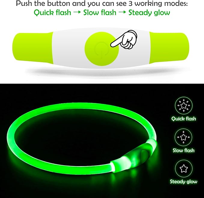 Led Dog Collar, BSEEN USB Rechargeable Flash Dog Necklace Light, Pet Safety Collar Makes Your Beloved Dogs Be Seen at Night for Small Medium Large Dogs BSEEN