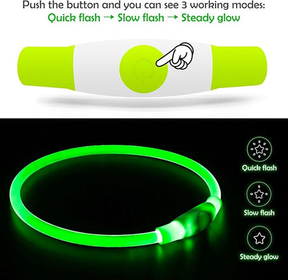 Led Dog Collar, BSEEN USB Rechargeable Flash Dog Necklace Light, Pet Safety Collar Makes Your Beloved Dogs Be Seen at Night for Small Medium Large Dogs BSEEN