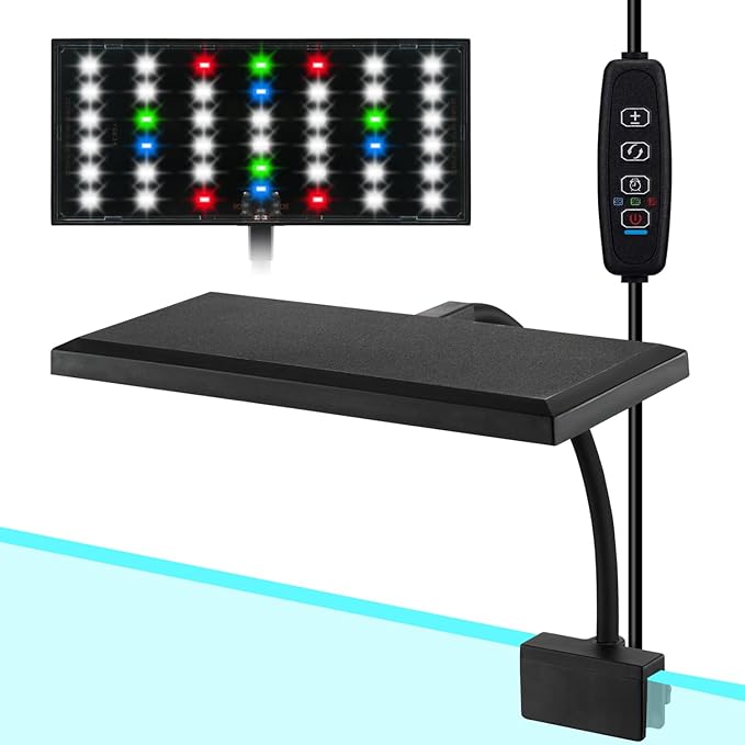 DOMICA Clip On Aquarium Light with Timer for 3 to 8 Gal Fish Tank (Dimmable Full Spectrum LED) USB Moving Lamp for Open Terrarium (Adapter NOT Included) DOMICA