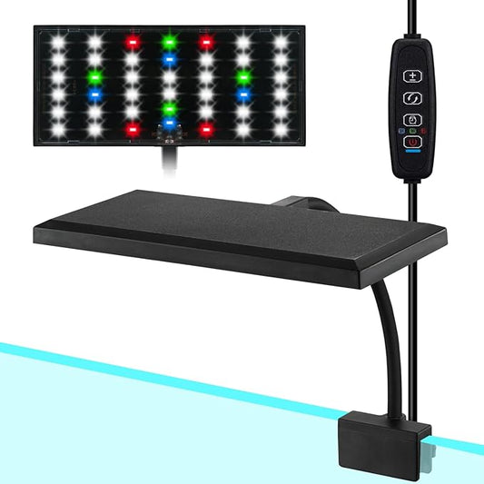 DOMICA Clip On Aquarium Light with Timer for 3 to 8 Gal Fish Tank (Dimmable Full Spectrum LED) USB Moving Lamp for Open Terrarium (Adapter NOT Included) DOMICA