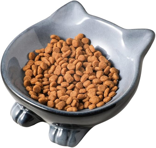 Nihow Ceramic Basic Cat Bowls: 5 Inch Cat Bowl for Food & Water - Food Grade Cat Dish for Small-Sized Cat - Microwave & Dishwasher Safe -Elegant Grey (4.25 OZ /1 PC) - PAWPICO