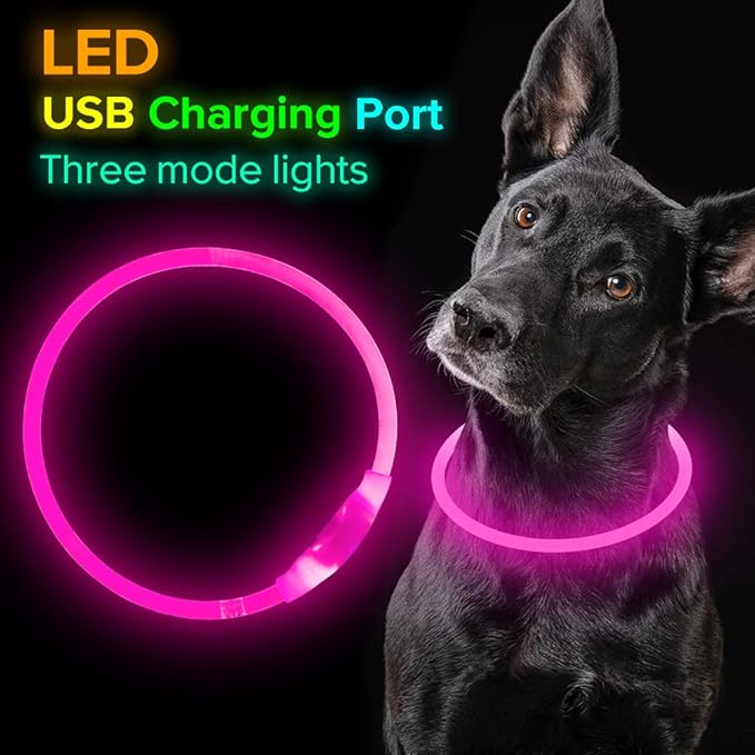 Led Dog Collar, BSEEN USB Rechargeable Flash Dog Necklace Light, Pet Safety Collar Makes Your Beloved Dogs Be Seen at Night for Small Medium Large Dogs(Pink) - PAWPICO