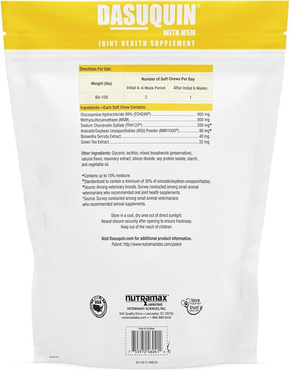 Nutramax Laboratories Dasuquin with MSM Joint Health Supplement for Large Dogs - With Glucosamine, MSM, Chondroitin, ASU, Boswellia Serrata Extract, and Green Tea Extract, 150 Soft Chews NutramaxLaboratories