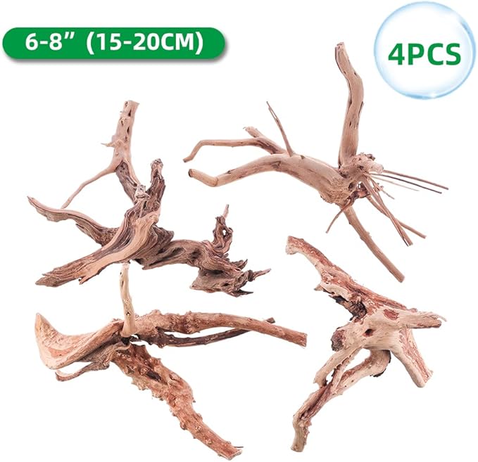 Aquarium Driftwood Natural Spiderwood for Aquarium Decor 4PCS 6-8inch Driftwood Branches for Fish Tank Decorations CENIBBLE