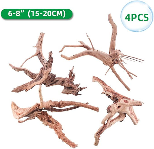Aquarium Driftwood Natural Spiderwood for Aquarium Decor 4PCS 6-8inch Driftwood Branches for Fish Tank Decorations CENIBBLE