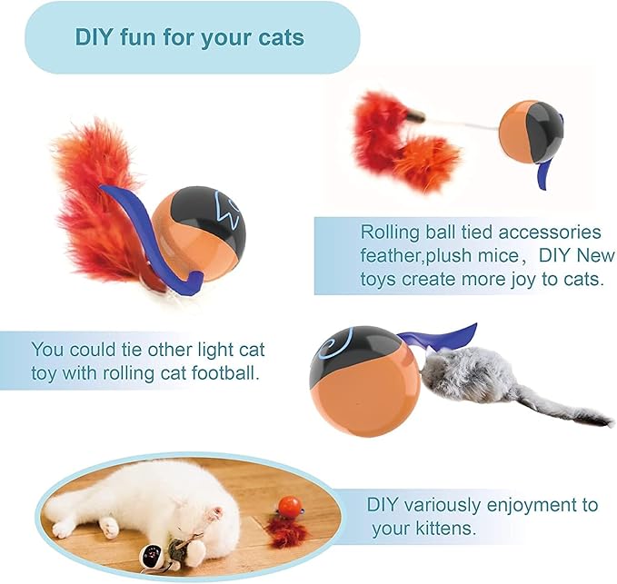 Migipaws Interactive Cat Ball Toy Set, Fun Tracker, Automatic Rolling Chase Ball with Fluffy Tail, A Small Mice, Rechargeable（Orange） - PAWPICO