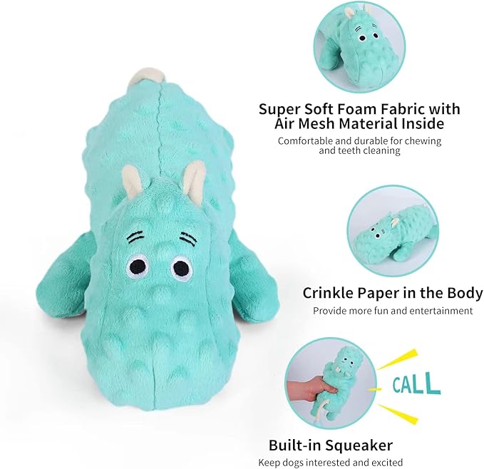DODODOLA Cute Stuffed Hippo Dog Toys Squeaky Dog Toys with Crinkle Paper Dog Plush Toys for Large Breed Dog Chew Toys for Small, Medium, Large Dogs - PAWPICO