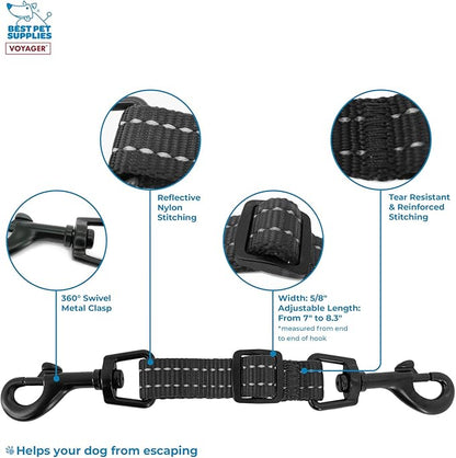 Best Pet Supplies Voyager Dog Collar Safety Clip with Dual Clasps, Collars and No Pull Harness Connectors, Training for Walking, Running, and Hiking, Safety Clip - Black - PAWPICO