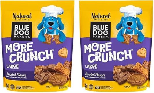 Blue Dog Bakery Natural Dog Treats, More Crunch Large, Assorted Flavors, 11.2 oz, 2lb Bag (Pack of 2) - PAWPICO