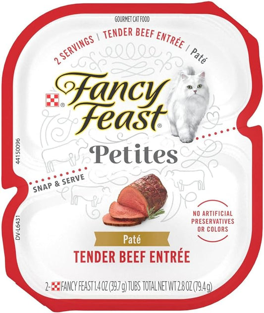 Fancy Feast Gourmet Grain-Free Meals Wet Cat Food Pate and Gravy Petites 10 Twin Pack Trays, 20 Servings (Tender Beef Pate) - PAWPICO
