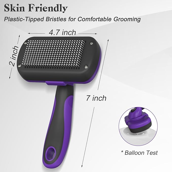 Swihauk Self Cleaning Slicker Brush for Dogs & Cats, Skin Friendly Pet Grooming for Shedding, Deshedding, and Hair Removal - Puppy Brush for Long Haired Pets, Pet Supplies, Purple - PAWPICO