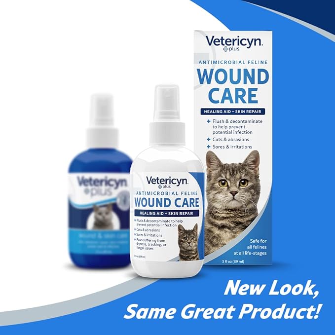 Vetericyn Plus Cat Wound Care Spray | Feline Healing Aid and Skin Repair for Wounds, Sores, and Abrasions, Provides Itch Relief for Cats Irritated Skin. 3 Ounces Vetericyn
