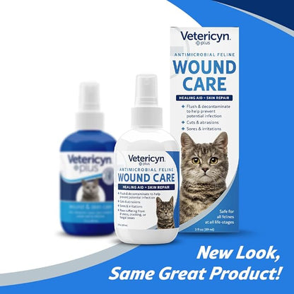 Vetericyn Plus Cat Wound Care Spray | Feline Healing Aid and Skin Repair for Wounds, Sores, and Abrasions, Provides Itch Relief for Cats Irritated Skin. 3 Ounces Vetericyn
