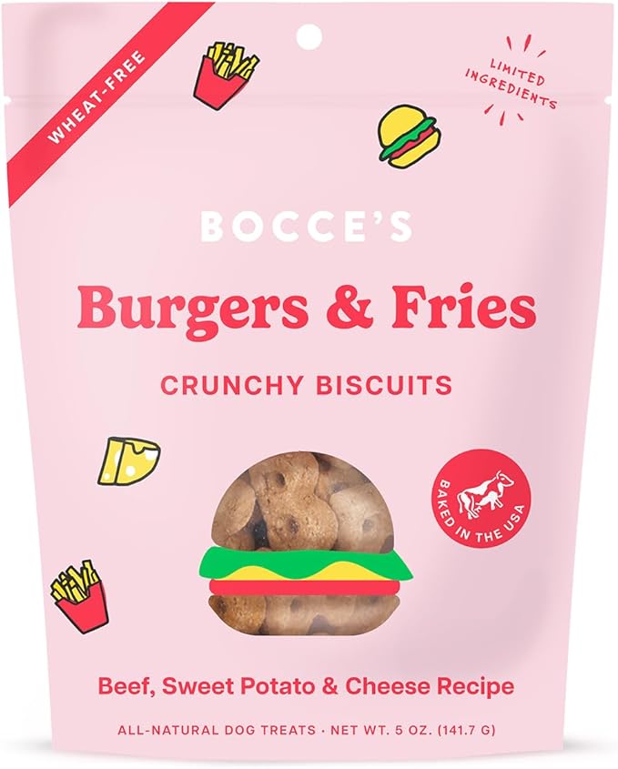 Bocce's Bakery - Limited Edition Wheat-Free Dog Treats, Burgers & Fries Biscuits, 5 oz - PAWPICO