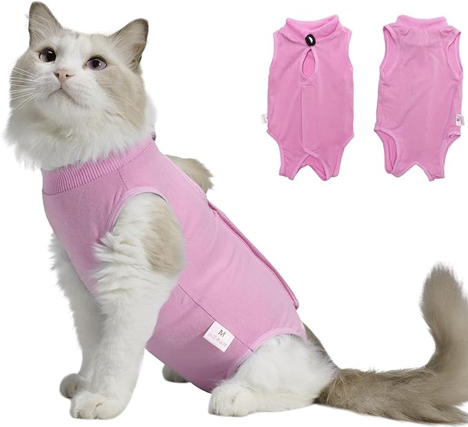 Cat Recovery Suit Female Kitten Cat Onesie for Cats After Surgery Female Spay Surgical Abdominal Wound Skin Diseases Cone Collar Soft Alternative Wear (Pink, S) Acoutpet