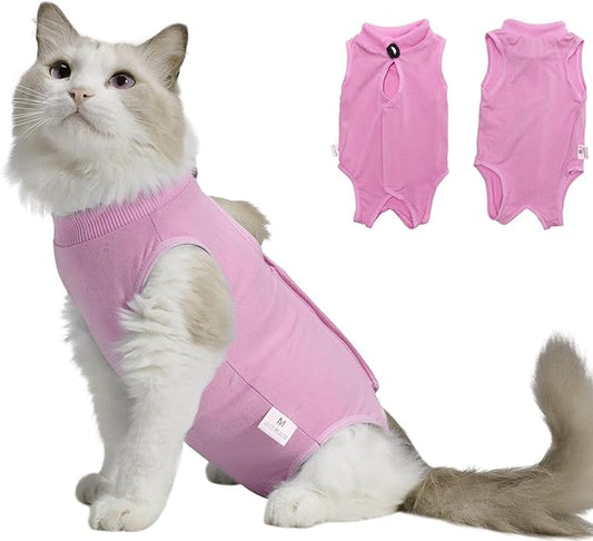 Cat Recovery Suit Female Kitten Cat Onesie for Cats After Surgery Female Spay Surgical Abdominal Wound Skin Diseases Cone Collar Soft Alternative Wear (Pink, S) Acoutpet