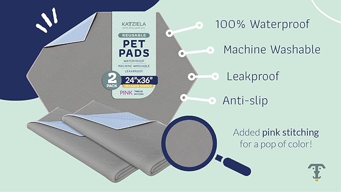 Katziela Washable Pet Pads - (1 Pack 24In x36In Hexagon) Super Absorbent Waterproof Reusable Dog Pee Pads for Dogs, Washable Puppy Pads for Potty Training, Housebreaking Washable Pee Pads for Dogs - PAWPICO
