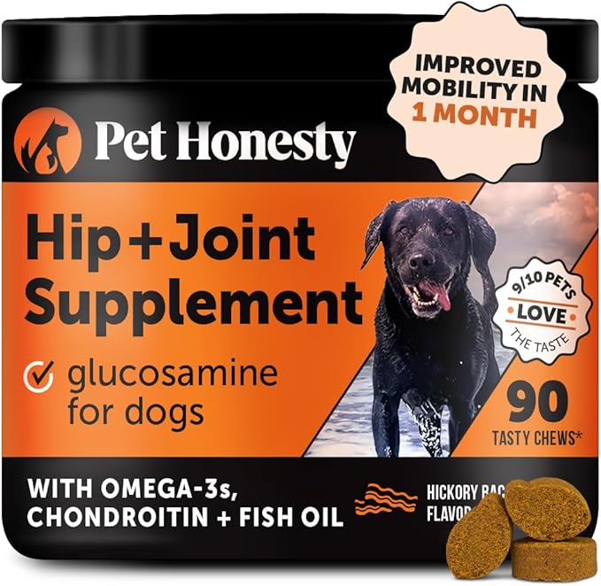 Pet Honesty Hip & Joint Health - Glucosamine for Dogs Soft Chews, Joint Supplement for Dogs with Glucosamine Chondroitin, Fish Oil, MSM, Turmeric, Advanced Pet Joint Support and Mobility (Bacon 90 Ct) PetHonesty