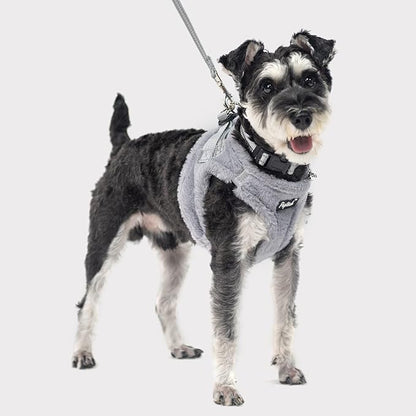 PUPTECK Adjustable Dog Harness Collar and Leash Set Step in No Pull Pet Harness for Small Medium Dogs Puppy and Cats Outdoor Walking Running, Soft Mesh Padded Reflective Vest Harnesses, Plush Grey M PUPTECK