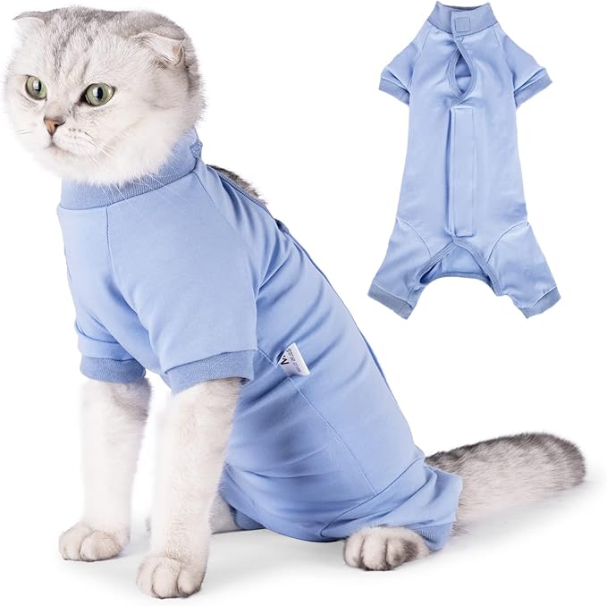 LIANZIMAU Cat Surgical Recovery Suit Professional for Male Female Dog Abdominal Wounds Cone E-Collar Alternative Anti-Licking Pet Surgical Recovery Pajama Suit Soft Fabric Onesie for Cats Lianzimau