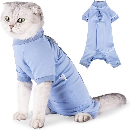 LIANZIMAU Cat Surgical Recovery Suit Professional for Male Female Dog Abdominal Wounds Cone E-Collar Alternative Anti-Licking Pet Surgical Recovery Pajama Suit Soft Fabric Onesie for Cats Lianzimau