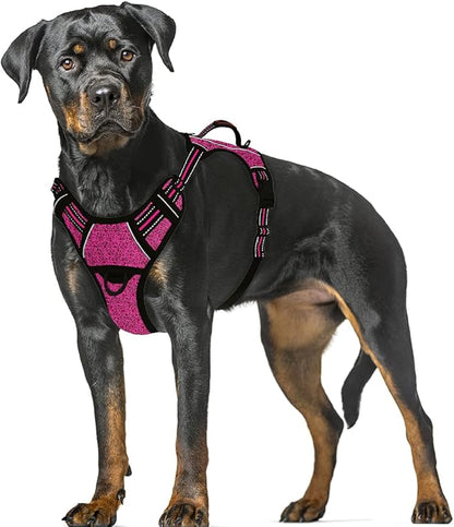 BARKBAY No Pull Dog Harness Large Reflective Dog Harness with Front Clip and Easy Control Handle for Walking Training Running with ID tag Pocket(Pink/Black,XL) BARKBAY
