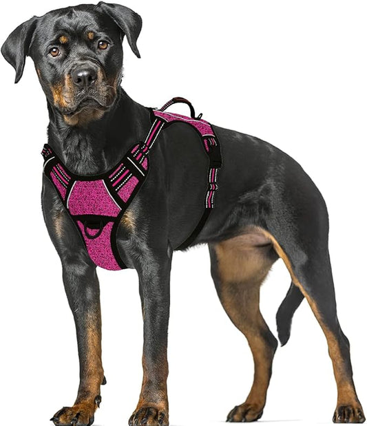 BARKBAY No Pull Dog Harness Large Reflective Dog Harness with Front Clip and Easy Control Handle for Walking Training Running with ID tag Pocket(Pink/Black,XL) BARKBAY