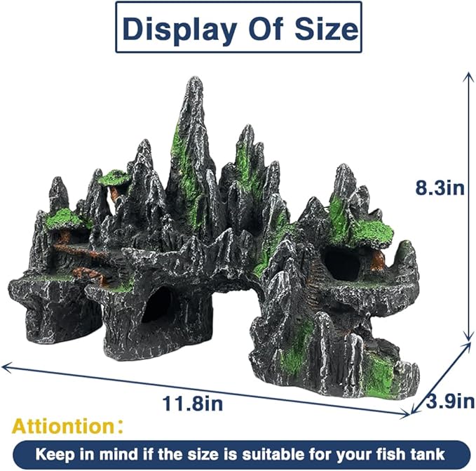 Large Fish Tank Decorations Fish Tank Decor Aquarium Rock Mountain View Aquarium Ornament Tree House Cave Fish Tank Rocks for Large Fish Tank Glofish Tank Decorations - 13 Inches Long GOLOMOZ