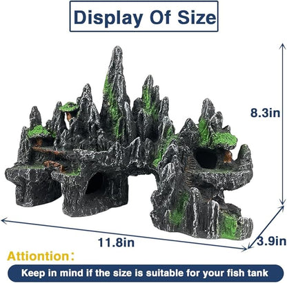 Large Fish Tank Decorations Fish Tank Decor Aquarium Rock Mountain View Aquarium Ornament Tree House Cave Fish Tank Rocks for Large Fish Tank Glofish Tank Decorations - 13 Inches Long GOLOMOZ