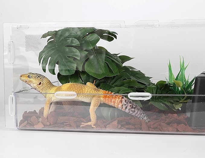 Reptile Plants for Terrarium, Ball Python Tank Decor Accessories fit Bearded Dragon Crested Leopard Gecko Lizard Chameleon Snake Frog Tortoise Hermit Crab - Fake Monstera WOLEDOE