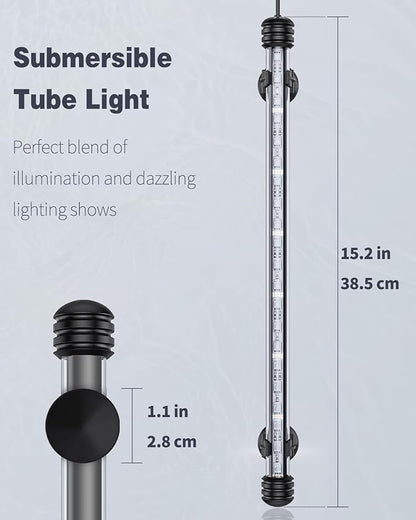 Pawfly 4.2 W Aquarium LED Light 15.2 Inch Underwater Fish Tank Light with Timer Auto On/Off Fish Tank Background Light with 8 Lighting Modes Submersible Multi-Colored Tube Light for Decoration Pawfly